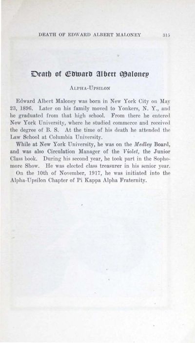 Death of Edward Albert Maloney
